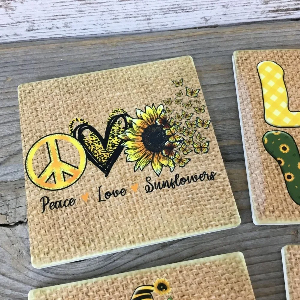 Sunflower Gnome Sandstone Coasters Set of 4